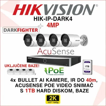 HIKVISION 4MP IP POE KOMPLET SA 4 ACUSENSE KAMERE HIK-IP-DARK4