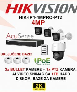 HIKVISION 4MP IP POE SET SA 4 KAMERE I SVOM OPREMOM HIK-IP4-4MPRO-PTZ