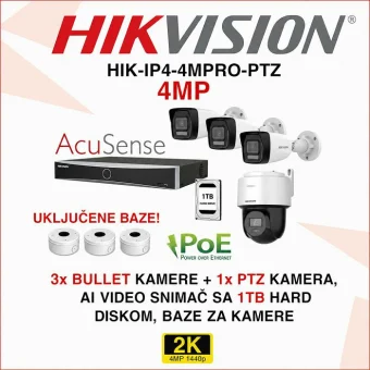 HIKVISION 4MP IP POE SET SA 4 KAMERE I SVOM OPREMOM HIK-IP4-4MPRO-PTZ