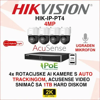 HIKVISION 4MP IP POE SET SA 4 PT AUTO TRACKING KAMERE HIK-IP-PT4