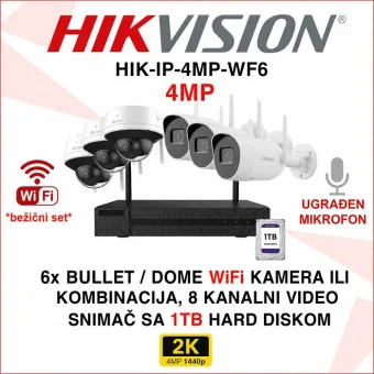 HIKVISION 4MP WIFI SET ZA VIDEO NADZOR SA 6 KAMERA HIK-IP-4MP-WF6