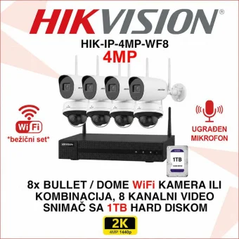 HIKVISION 4MP WIFI SET ZA VIDEO NADZOR SA 8 KAMERA HIK-IP-4MP-WF8