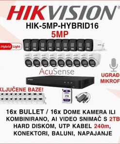 HIKVISION 5MP SMART HYBRID SET S 16 KAMERA I OPREMOM HIK-5MP-HYBRID16