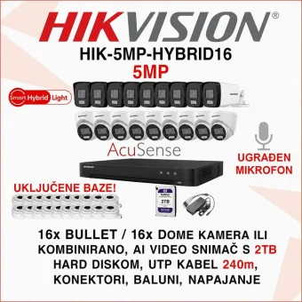 HIKVISION 5MP SMART HYBRID SET S 16 KAMERA I OPREMOM HIK-5MP-HYBRID16