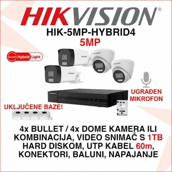 HIKVISION 5MP SMART HYBRID SET SA 4 KAMERE I OPREMOM HIK-5MP-HYBRID4