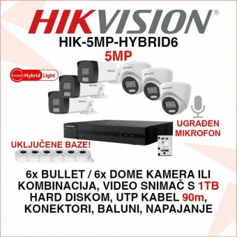 HIKVISION 5MP SMART HYBRID SET SA 6 KAMERA I OPREMOM HIK-5MP-HYBRID6