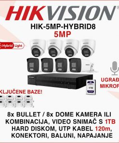 HIKVISION 5MP SMART HYBRID SET SA 8 KAMERA I OPREMOM HIK-5MP-HYBRID8