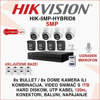 HIKVISION 5MP SMART HYBRID SET SA 8 KAMERA I OPREMOM HIK-5MP-HYBRID8
