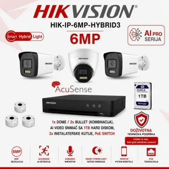 Hikvision 6MP IP komplet s 3 kamere - AI PRO serija