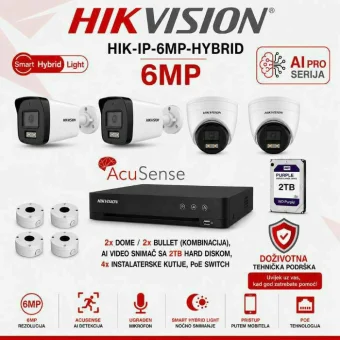 Hikvision 6MP IP komplet s 4 kamere - AI PRO serija