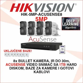 HIKVISION ACUSENSE 5MP SET SA 8 KAMERA I OPREMOM HIK-5MP-ACUSENSE8