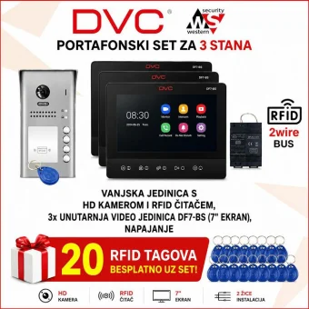 DVC VIDEO PORTAFON SET ZA 3 STANA SA 7" EKRANOM PORTAFON-VIDEO3-SET2