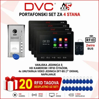 DVC VIDEO PORTAFON SET ZA 4 STANA SA 7" EKRANOM PORTAFON-VIDEO4-SET2