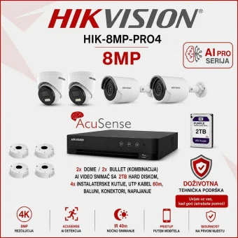 Hikvision 4K HD CCTV komplet s 4 kamere - AI PRO serija