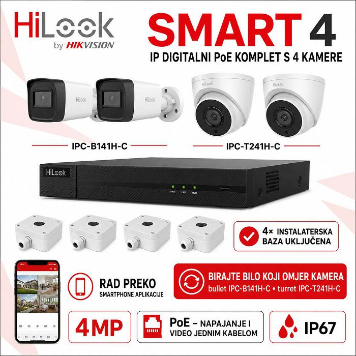 HIKVISION 4MP IP PoE komplet s 4 kamere, snimačem i HDD-om 500 GB