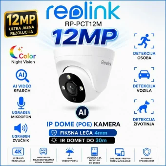 REOLINK 12MP DOME IP POE KAMERA S AI FUNKCIJAMA RP-PCT12M