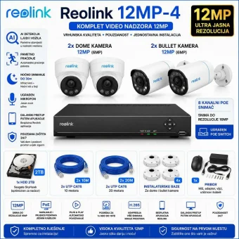 Reolink 12MP IP PoE komplet s 4 kamere - AI Pro serija