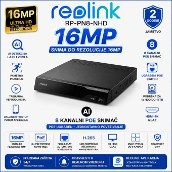 REOLINK 8 KANALNI 16MP MREŽNI POE VIDEO SNIMAČ RP-PN8-NHD