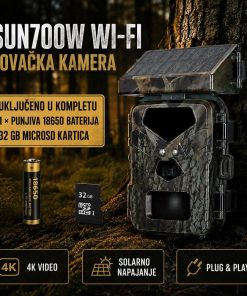 SUNTEK 700W LOVAČKA 4K KAMERA SA SOLARNIM PANELOM, KOMPLET SA BATERIJOM  I SD KARTICOM