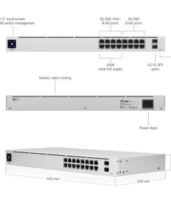Ubiquiti UniFi Managed 16-port Gigabit Switch (8-port PoE+), 2× SFP, Rackmount (USW-16-PoE-Gen2)