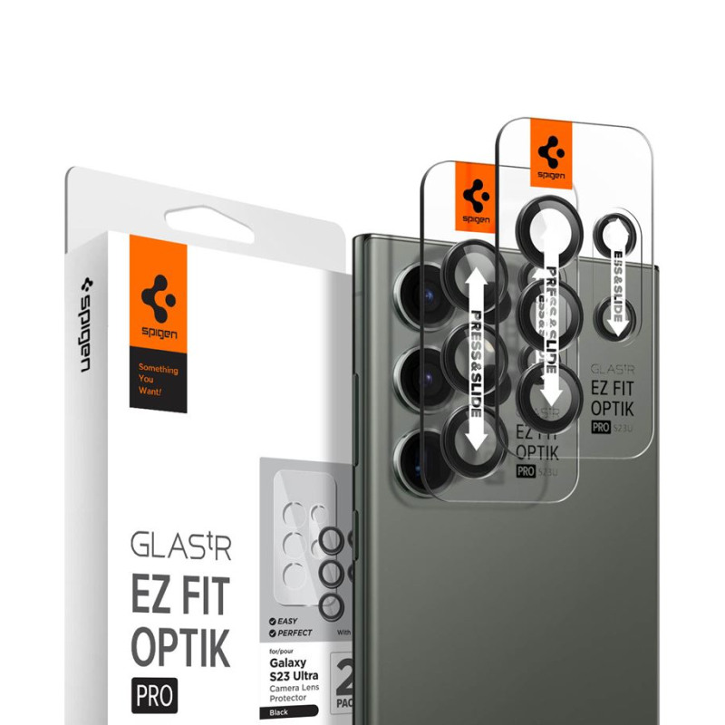 Spigen Glass EZ Fit Optik Pro, zaštitno staklo za kameru telefona, 2 kom, crno - Samsung Galaxy S23 Ultra (AGL05950)