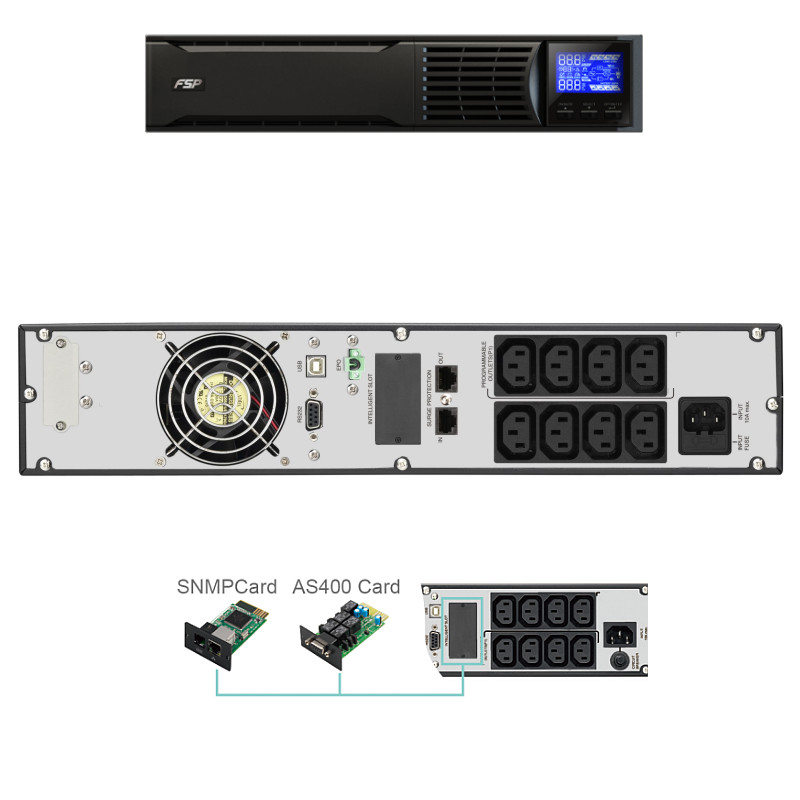 Fortron Source UPS Eufo Tower/Rack 2000VA/1800W, Line-interactive, USB, RS-232, EPO, 8×IEC, 4×9Ah, LCD