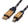 Roline GOLD USB2.0 kabel TIP A/B M/M, 3.0m, crno/zlatni