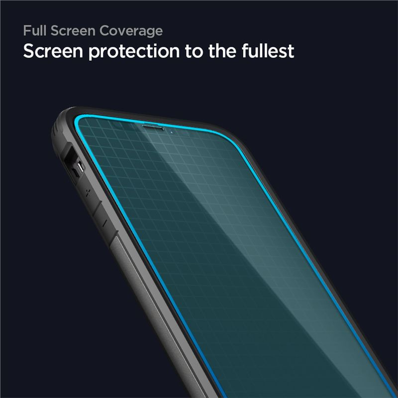 Spigen Glas tR ALM FC Black, zaštitno staklo za ekran telefona, 2 kom + okvir za instalaciju - iPhone 12 Pro Max