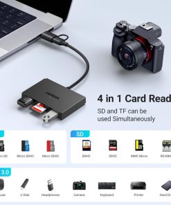 UGREEN 4-portni USB-C/A HUB 2xUSB-A, 1xSD, 1xTF, sivi