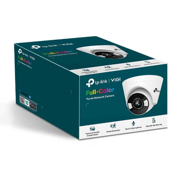 TP-LINK 4MP Full-Color Turret Net, H.265+/H.265/H.264+/H.264, 1/3" Progressive Scan CMOS, Color/0.04 Lux@F1.6, 0 Lux with IR/White Light, 25fps/30fps ( 2560x1440,2304x1296, 2048x1280, 1920x1080), PoE