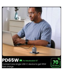 UGREEN Nexode Pro zidni punjač 65W, 2x USB-C, USB-A, USB-C kabel, GaN, sivi