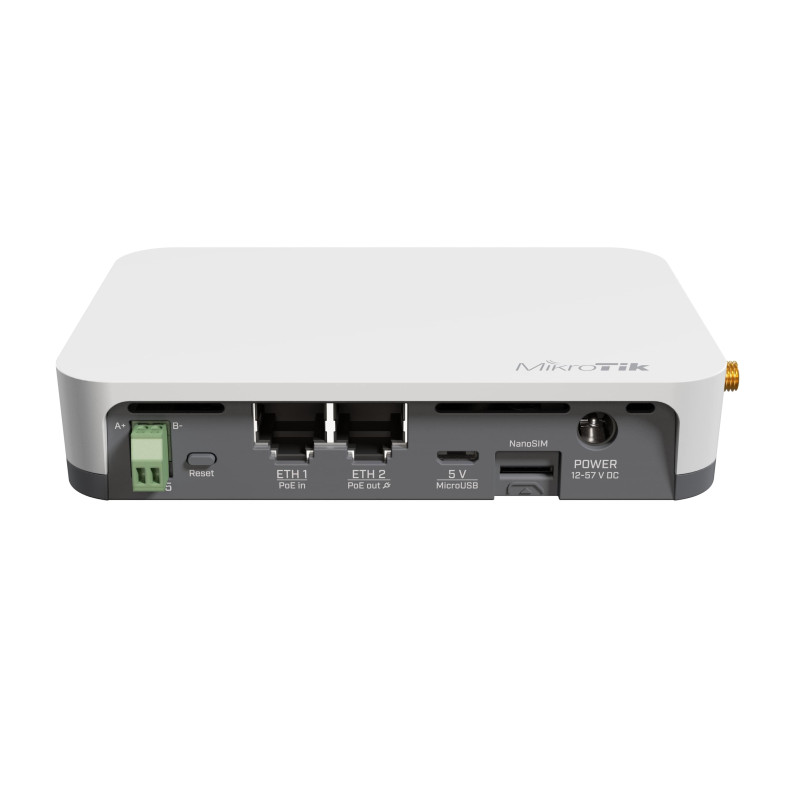 Mikrotik KNOT LR8 kit - IoT Gateway, 650MHz CPU, 64MB RAM, 2×10/100Mbps (PoE-in/PoE-out) 2.4Ghz 802.11b/g/n Dual Chain, R11e-LoRa8 card (863-870MHz 14dBm), BT5.2, GPS, microUSB, RouterOS L4