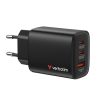 Verbatim GaN Essentials zidni punjač 65W, 2×USB-C/1×USB-A, crni