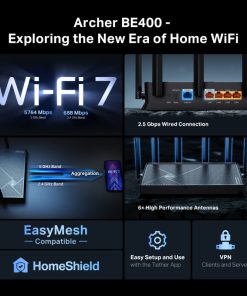 TP-Link BE6500 Wi-Fi 7 usmjerivač (Dual-Band Router Wi-Fi 7), 688Mbps/5764Mbps (2.4GHz/5GHz) MU-MIMO, 1×2.5 Gbps WAN , 1×2.5 Gbps LAN, 3×1 Gbps LAN, Tether App