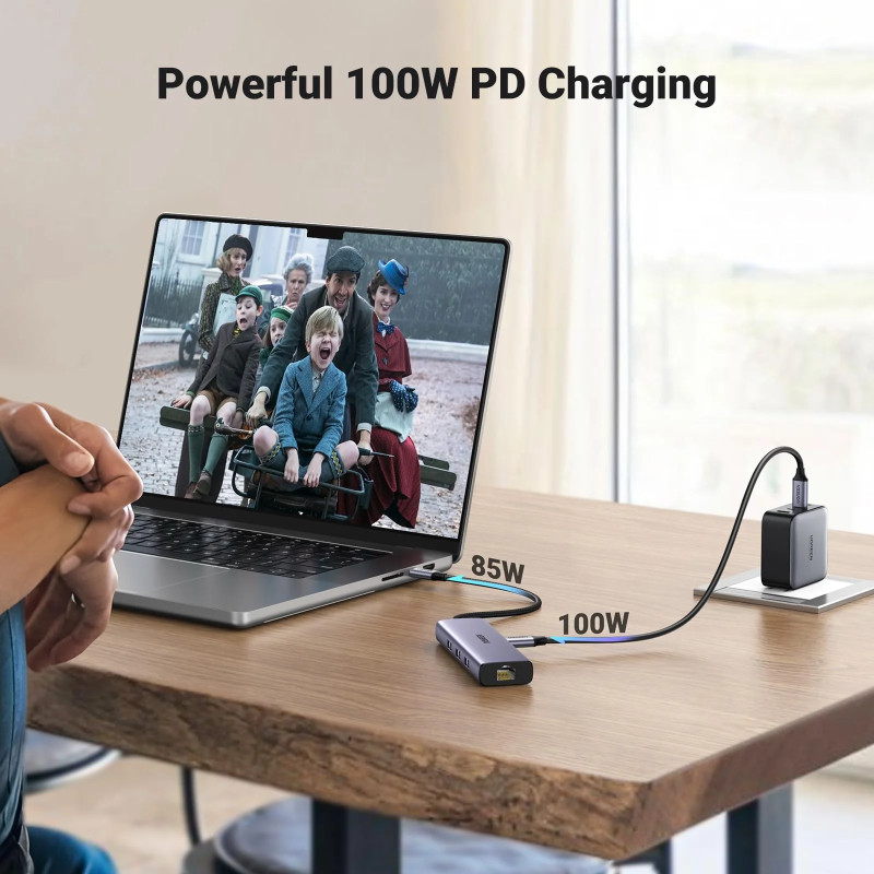 UGREEN 6-portni USB-C HUB USB-C 3×USB-A 3.0, 1×HDMI,1×RJ45,1×USB-C PD, sivi