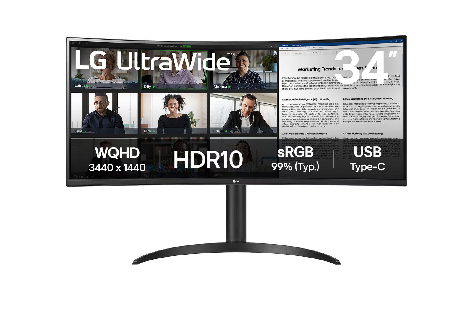 LG 34WR55QK 34'' WQHD, 100Hz, 2x HDMI, DP, USB-C