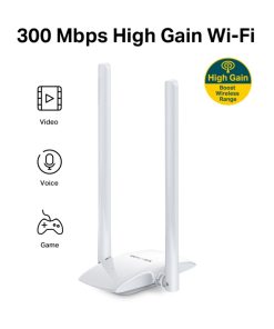 Mercusys MW300UH bežični High-Gain USB adapter, 300Mbps (2.4GHz), 802.11n/g/b, 2×2 MIMO, 2×5dBi antena