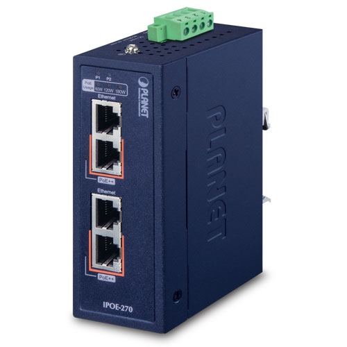 Planet Industrial 2-port Multi-Gigabit 802.3bt PoE Injector Hub