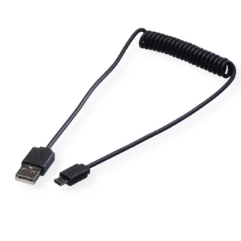 Roline USB2.0 kabel TIP A(M) na Micro B(M), spiralni, 1.0m, crni