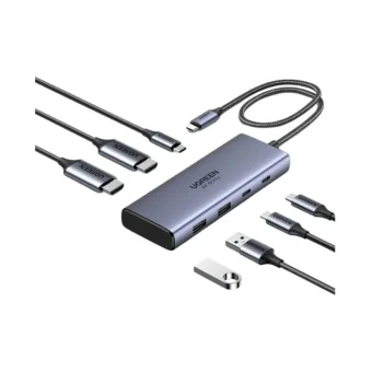 UGREEN 7-portni USB-C HUB na 2xUSB-A 3.2, 2xUSB-C 3.2, 1xUSB-C za napajanje, 2x HDMI 60 Hz, sivi