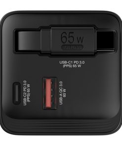 Verbatim GaN zidni punjač 65W, USB-C kabel na izvlačenje + 1×USB-A + 1×USB-C