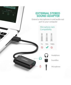 UGREEN audio adapter USB-A na 3.5mm, crni, 15cm