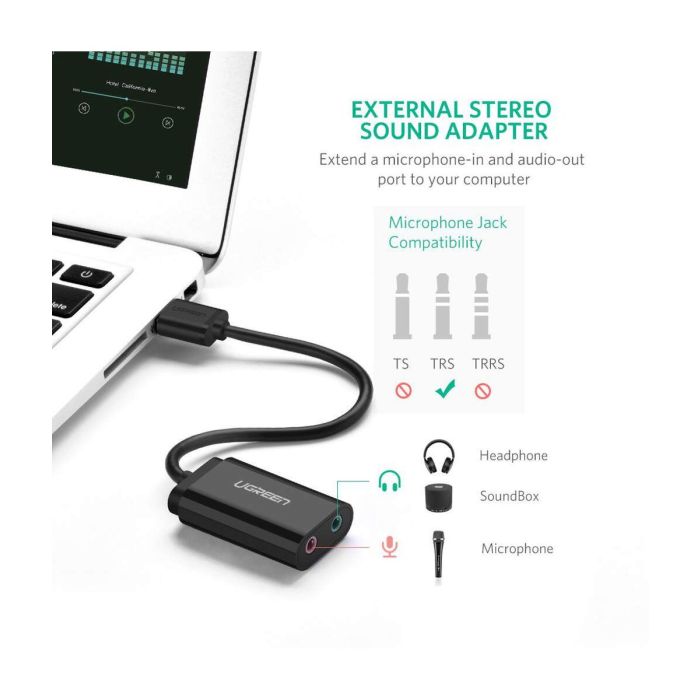 UGREEN audio adapter USB-A na 3.5mm, crni, 15cm
