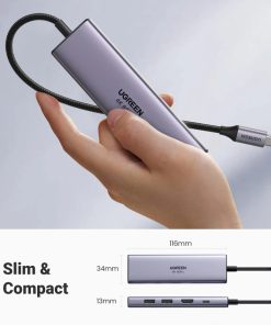 UGREEN 6-portni USB-C HUB 3xUSB-A 3.0, 1xHDMI 4K 60Hz, 1xSD, 1xTF, sivi