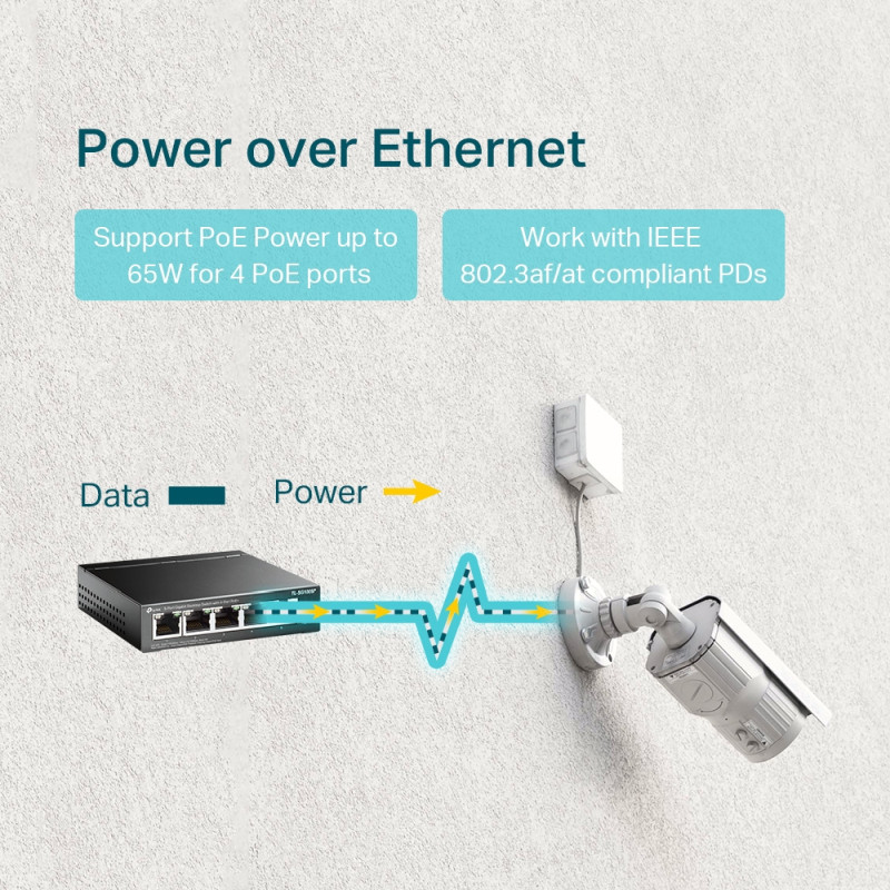 TP-Link 5-port Gigabit PoE preklopnik (Switch), 5×10/100/1000M RJ45 ports, 4×PoE ports, metalno kućište (56W)