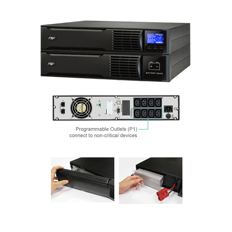 Fortron Source UPS Eufo Tower/Rack 2000VA/1800W, Line-interactive, USB, RS-232, EPO, 8×IEC, 4×9Ah, LCD