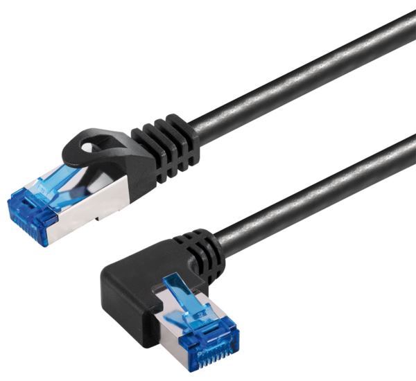 Transmedia Cat6A SFTP Patch Cable, RJ45 plug angled left, 1m