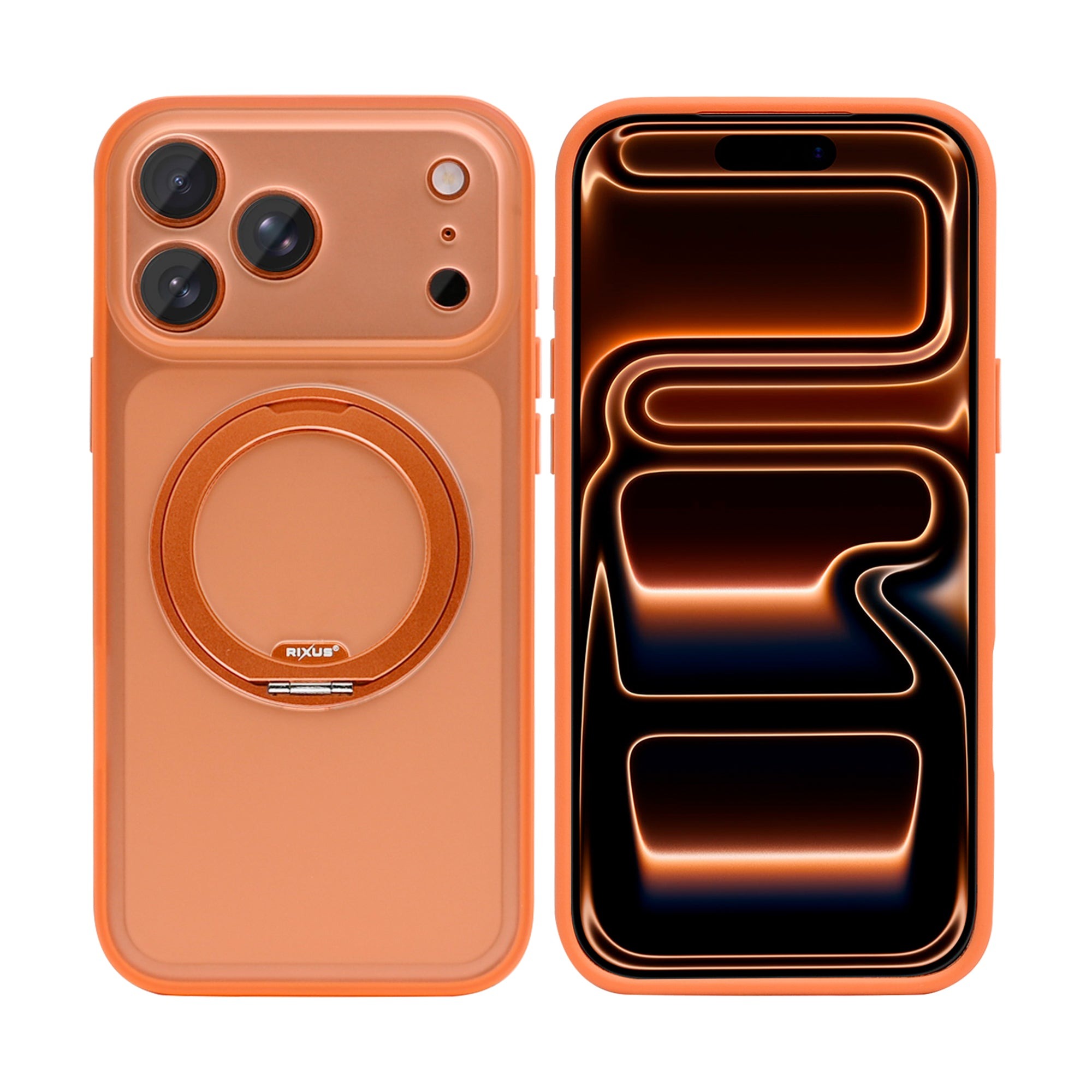 Rixus SnapGrip 360 Case For Apple iPhone 17 Pro Max, 18 Pro Max Orange