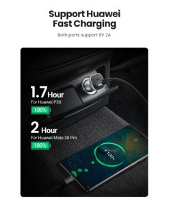 UGREEN auto punjač 30W, USB-C+USB-A, PD3.0/QC3.0, sivi