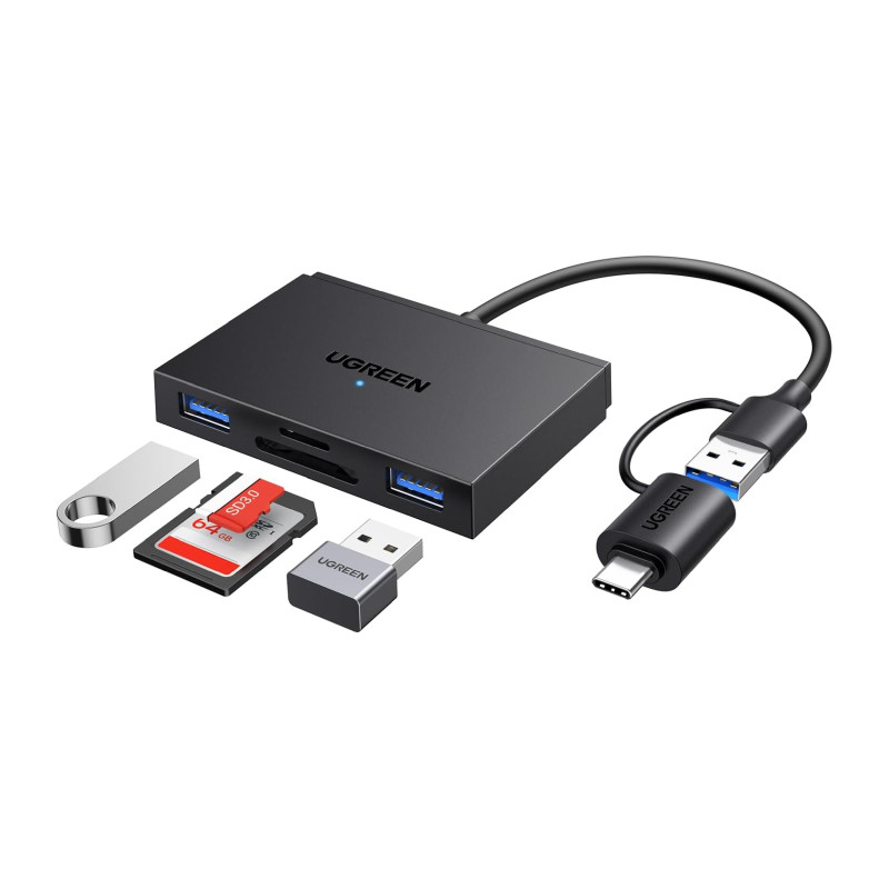 UGREEN 4-portni USB-C/A HUB 2xUSB-A, 1xSD, 1xTF, sivi